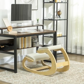 HOMCOM Scaun Ergonomic Postural din Material Textil, Scaun pentru Genunchi cu Mișcare de Legănare, 55x85x55 cm, Alb Crem | Aosom Romania