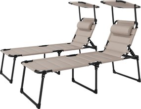 Outsunny Set de 2 șezlonguri pliabile confort sporit spătar parasolar reglabile multi-poziții, kaki | Aosom Romania