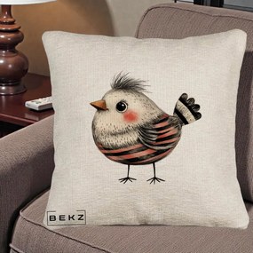 Perna Decorativa Pui Expresiv Dungi Negru-Rosu, 40x40 cm, Bej Canapea, Husa Detasabila, Perna Inclusa, BEKZ®
