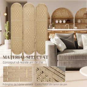 HOMCOM Paravan de Interior Pliabil cu 3 Panouri, 120x170 cm, Stil Boem, din Hârtie și Lemn de Pin, Culoare Lemn | Aosom Romania