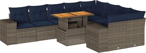 vidaXL Set mobilier de grădină cu perne, 10 piese, gri, poliratan