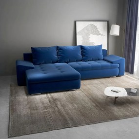 Colțar extensibil dumonde cu ladă de depozitare si sezut confortabil din spuma high-density, Leonardo Royal Albastru 260x185 cm