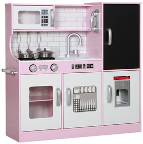 AIYAPLAY Set de bucătărie pentru copii cu oale, tablă, telefon, mașină de gheață, cuptor, 83,8 x 26,8 x 81 cm, Roz | Aosom Romania