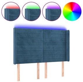 Tablie de pat cu LED, albastru inchis, 147x16x118 128cm catifea 1, Albastru inchis, 147 x 16 x 118 128 cm