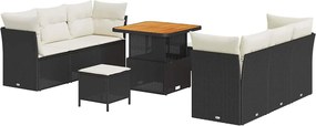 vidaXL Set de canapele pentru grădină 9 pcs Negru și Crem poliratan