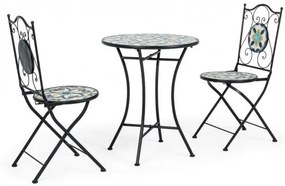 Set masa si scaune pliabile pentru gradina 3 piese multicolor din metal si ceramica, Positano Bizzotto