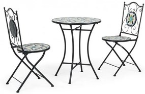 Set masa si scaune pliabile pentru gradina 3 piese multicolor din metal si ceramica, Positano Bizzotto