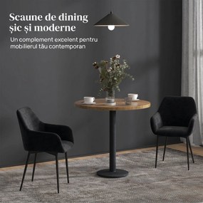 HOMCOM Set 2 Scaune Tapițate în Stil Nordic cu Brațe și Picioare din Oțel pentru Sufragerie, 54x57x80 cm, Negru | Aosom Romania