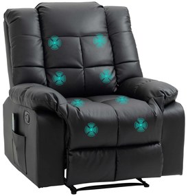 HOMCOM Scaun de Masaj Relaxant, Scaun de Relaxare, 8 Puncte de Vibrații, Funcție de Așezare, Piele Ecologică, negru, 94x99x99cm | Aosom Romania