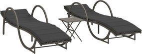 vidaXL Șezlonguri, 2 buc., cu masă, gri, poliratan