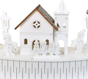 Decorație luminoasă din lemn cu LED-uri, sat cubiserică, 40 x 14 x 20 cm, semicirculară