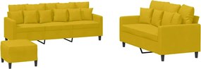 vidaXL Set de canapele cu perne, 3 piese, galben, catifea