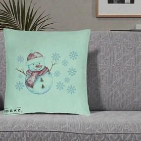 Perna Decorativa Om de Zapada Rosu cu Fulgi, 40x40 cm, Verde Menta, Husa Detasabila, Perna Inclusa, BEKZ®