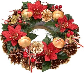 Dommio Coroniţă de Advent din conuri POINSETTIA cu fundiţe, 30 cm