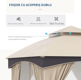 Outsunny Foișor Grădină 3x3x2.9m, Copertină Exterior cu Acoperiș Dublu, Perfect pentru Grădină, Gazon, Curte, Bej | Aosom Romania