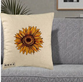 Perna Decorativa Floarea Soarelui Vibranta, 40x40 cm, Bej, Husa Detasabila, Perna Inclusa, BEKZ®