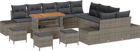 vidaXL Set de canapele pentru grădină cu pernă 14 pcs Gri Rattan poli