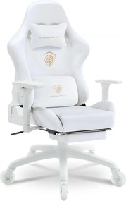 DOWINX 68A - Scaun Gaming Ergonomic, Extra-Lat și Construcție Heavy-Duty, Masaj in perna lombara, Material Textil respirabil, Suport picioare, Roti Silicon, Rezistent 150 kg, Alb