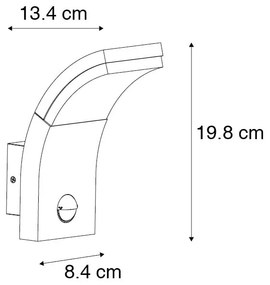 Aplică de perete exterioară antracit cu LED IP54 cu senzor de mișcare - Litt