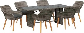 vidaXL Set de masă pentru grădină cu pernă 7 pcs Gri poliratan