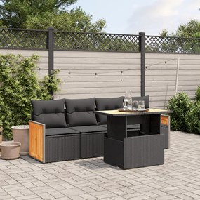 vidaXL Set mobilier de grădină cu perne, 5 piese, negru, poliratan