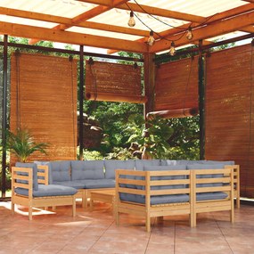 3096772 vidaXL Set mobilier grădină cu perne, 10 piese, gri, lemn masiv pin