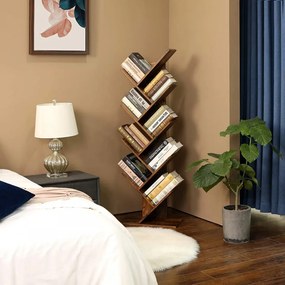 Biblioteca Tip Copac cu 8 Rafturi, Maro Rustic, PAL Melaminat, Vasagle, LBC11BX