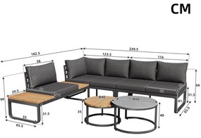 Set de mobilier de grădină pentru 4-5 locuri, 2 mese de cafea integrate, perne de șezut și perne confortabile, Gri