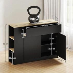 HOMCOM Buffet meuble de rangement avec 2 tiroirs 3 étagères ouvertes et placard 2 portes 110 x 29,5 x 82 cm noir | Aosom Romania