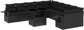 vidaXL Set canapele de grădină cu perne, 11 piese, negru, poliratan