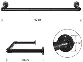 Bara de perete pentru haine, metal, negru, Songmics