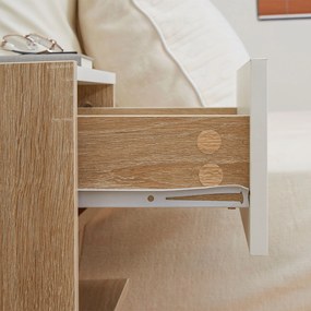 HOMCOM Set de 2 Noptiere murale - Set de 2 Noptiere - Sertar Glisant, Raft, Bicolor Aspect stejar Alb | Aosom Romania