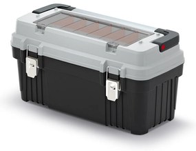 Cutie pentru scule cu mâner metalic și încuietori 58,6 x 29,6 x 30,5 cm, despărțitori, gri