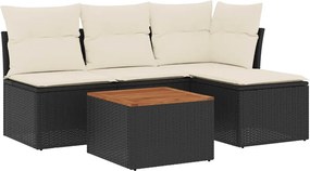 vidaXL Set mobilier de grădină cu perne, 5 piese, negru, poliratan