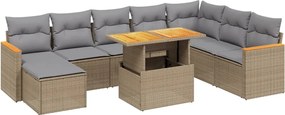 vidaXL Set canapele de grădină, 9 piese, cu perne, bej, poliratan
