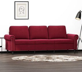 Canapea cu 3 locuri, rosu vin, 180 cm, material catifea Bordo, 212 x 77 x 80 cm