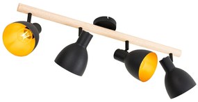 Spotlight rustic negru cu lemn 4 lumini - Flint