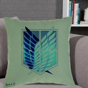 Perna Personalizata Attack on Titan Wings of Freedom, 40x40 cm, Verde, Husa Detasabila, Perna Inclusa, BEKZ®