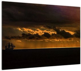 Tablou unei vele  în apus de soare (70x50 cm), în 40 de alte dimensiuni noi