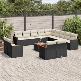 3258934 vidaXL Set mobilier de grădină cu perne, 14 piese, negru, poliratan