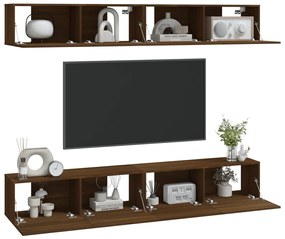 Dulapuri TV de perete, 4 buc., stejar maro, 100x30x30 cm 4, Stejar brun, 100 x 30 x 30 cm