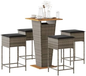 3261479 vidaXL Set mobilier bar de grădină, cu perne, 5 piese, gri, poliratan