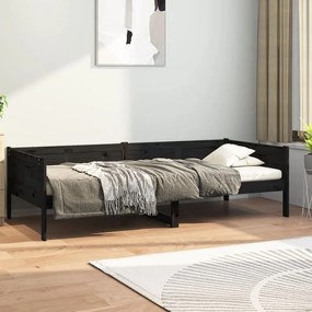 820241 vidaXL Pat de zi, negru, 90x200 cm, lemn masiv de pin