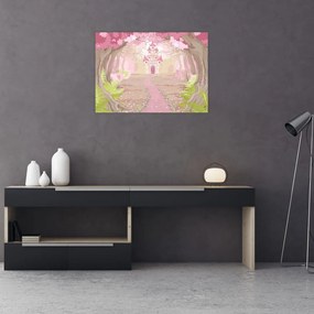 Tablou pe sticlă - Călătorie în regatul roz (70x50 cm)