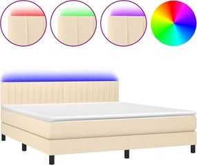 vidaXL Pat cu arcuri, saltea și LED, crem, 160x200 cm, textil