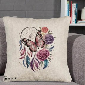 Perna Personalizata Prinzator de Vise cu Fluture si Trandafiri, 40x40 cm, Bej Canapea, Husa Detasabila, Perna Inclusa, BEKZ®
