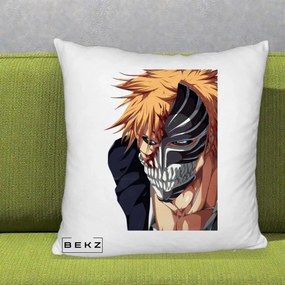 Perna Personalizata Bleach Ichigo Masca Hollow, 40x40 cm, Alb Pufos, Husa Detasabila, Perna Inclusa, BEKZ®