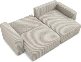 Colțar bej extensibil/cu spațiu de depozitare cu tapițerie din catifea reiată (cu colț pe partea dreaptă/cu șezlong) Kona – Makamii