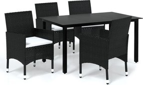 vidaXL Set mobilier de grădină cu perne, 5 piese, negru, poliratan
