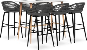 vidaXL Set mobilier de bar, 7 piese, alb și gri